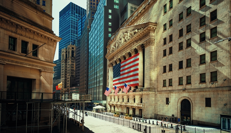 Leere Wall Street am 21 März 2020 als Resultat der Corona-Krise in New York.