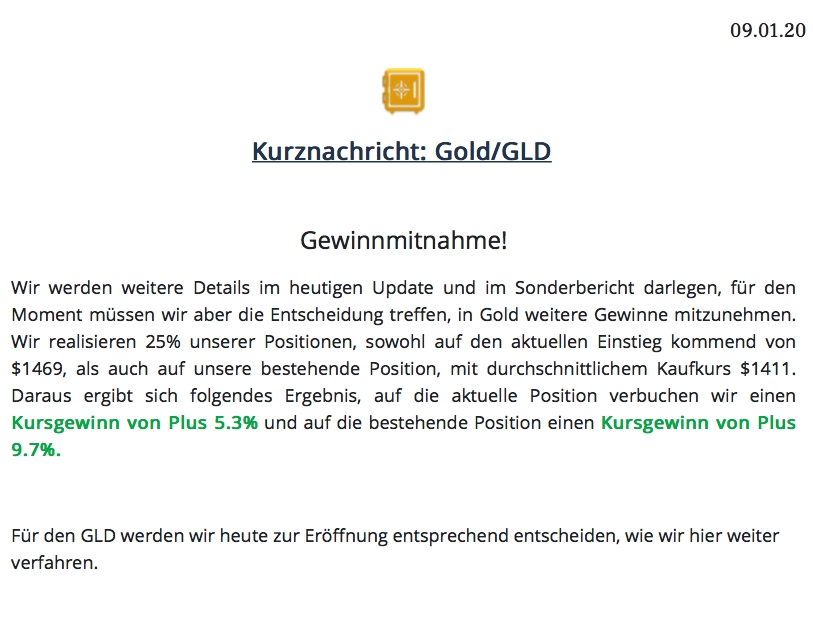 Gold Kurznachricht